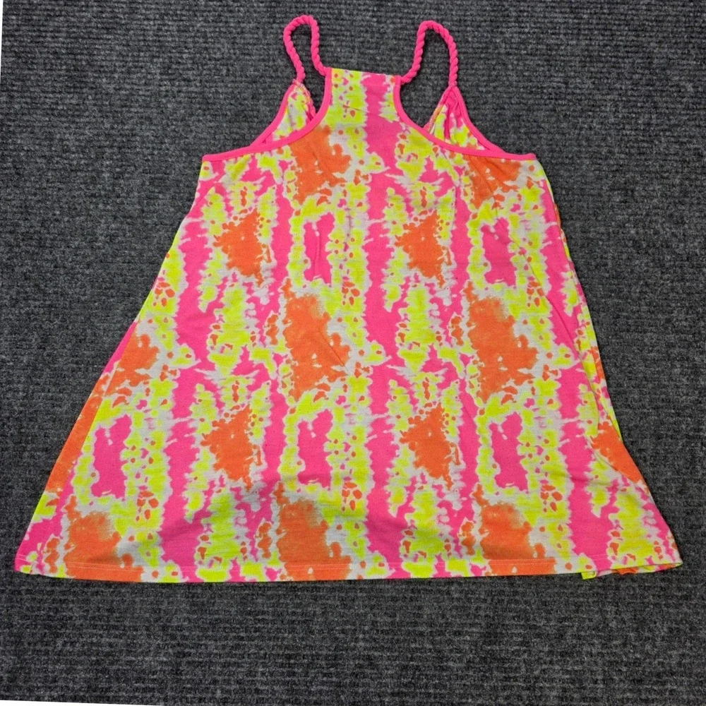 Justice Racerback Tank Top Girl's Size 16/18 Pink Orange Tie Dye Smocked Braided